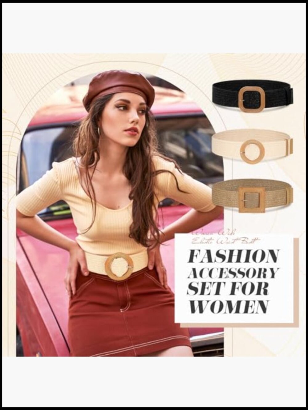 Straw Woven Elastic Waist Belt Bohemian Dress Braided Belt Vintage Buckle 3 Pack - Picture 3 of 7